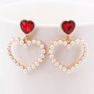 Aretes corazon rojo con perlas Alala